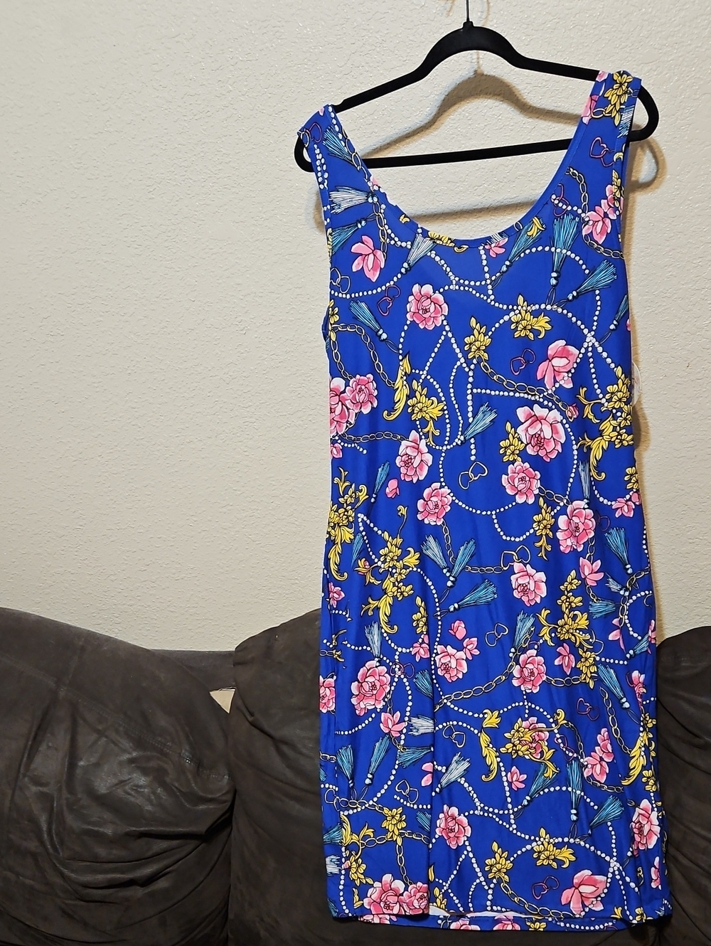 Floral Scoop-Neck Midi Dress in Royal Blue